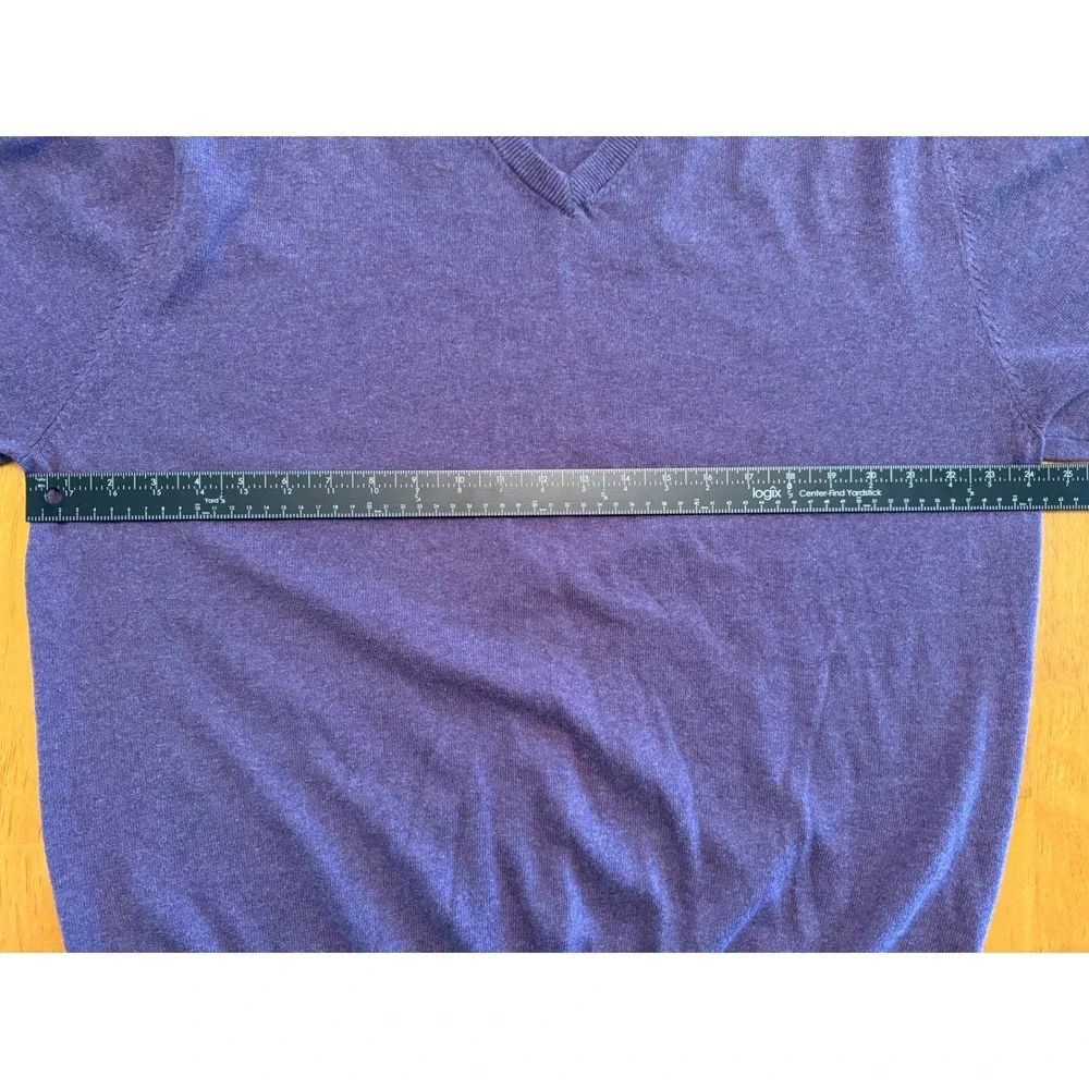 Alan Flusser Mens XL Purple Cotton Silk Cashmere V-Neck Sweater Heather Knit
